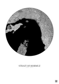 Affiche Strait Of Hormuz – Poster vue satellite 100km N&B | Gravura – Fond clair