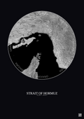 Affiche Strait Of Hormuz – Poster vue satellite 150km N&B | Gravura – Fond foncé