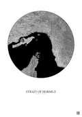 Affiche Strait Of Hormuz – Poster vue satellite 150km N&B | Gravura – Fond clair