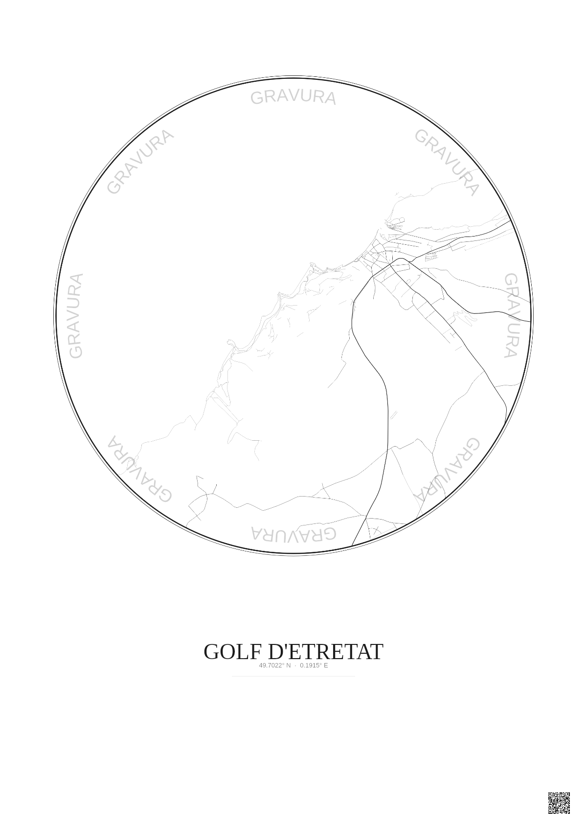 Affiche Golf D Etretat – Poster carte de ville 2.5km | Gravura – Fond clair