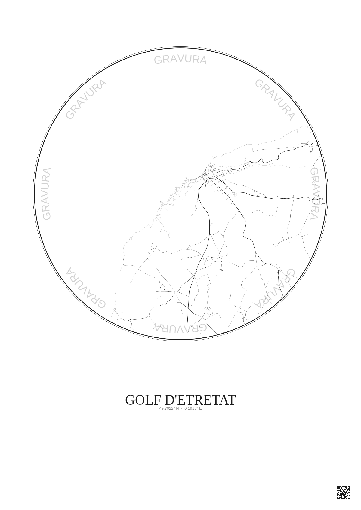 Affiche Golf D Etretat – Poster carte de ville 5km | Gravura – Fond clair