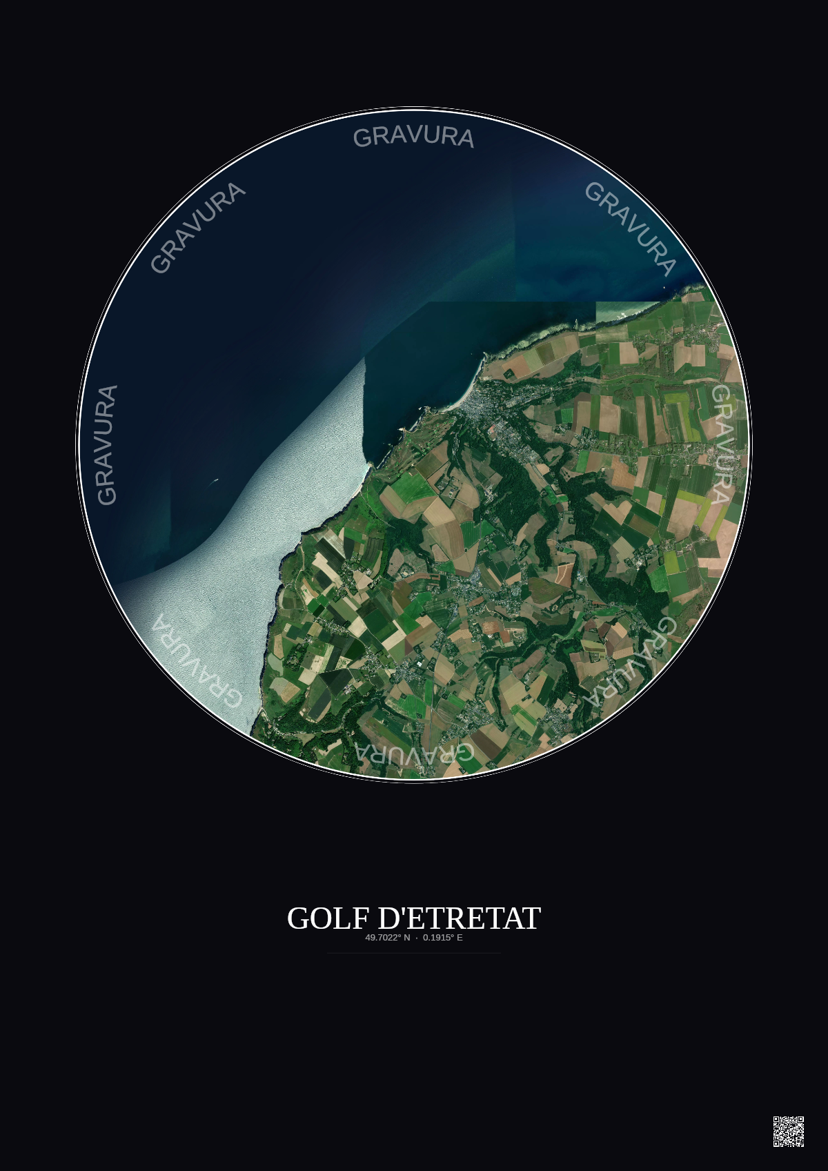 Affiche Golf D Etretat – Poster vue satellite 5km Couleur | Gravura – Fond foncé