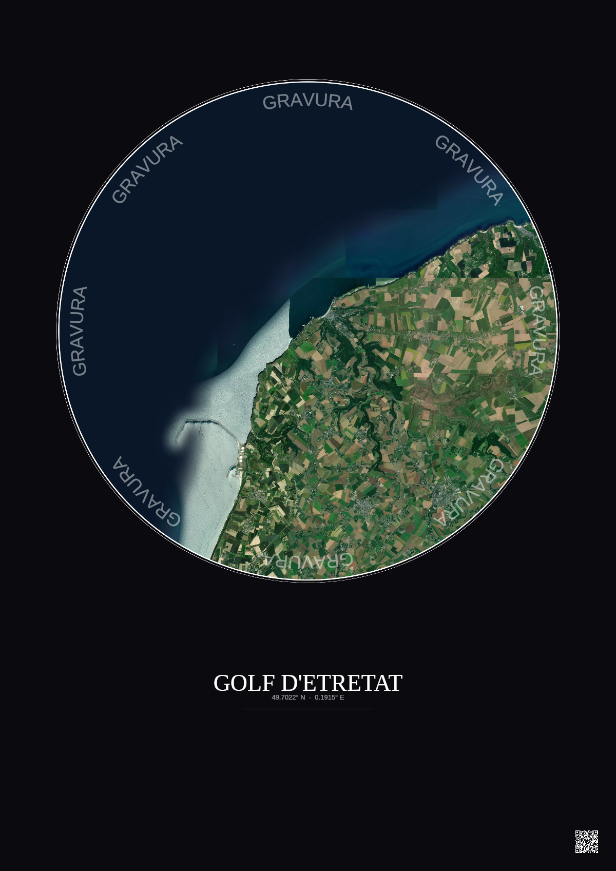 Affiche Golf D Etretat – Poster vue satellite 10km Couleur | Gravura – Fond foncé