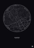 Affiche Nantes – Poster carte de ville 2.5km | Gravura – Fond foncé