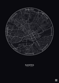 Affiche Nantes – Poster carte de ville 5km | Gravura – Fond foncé
