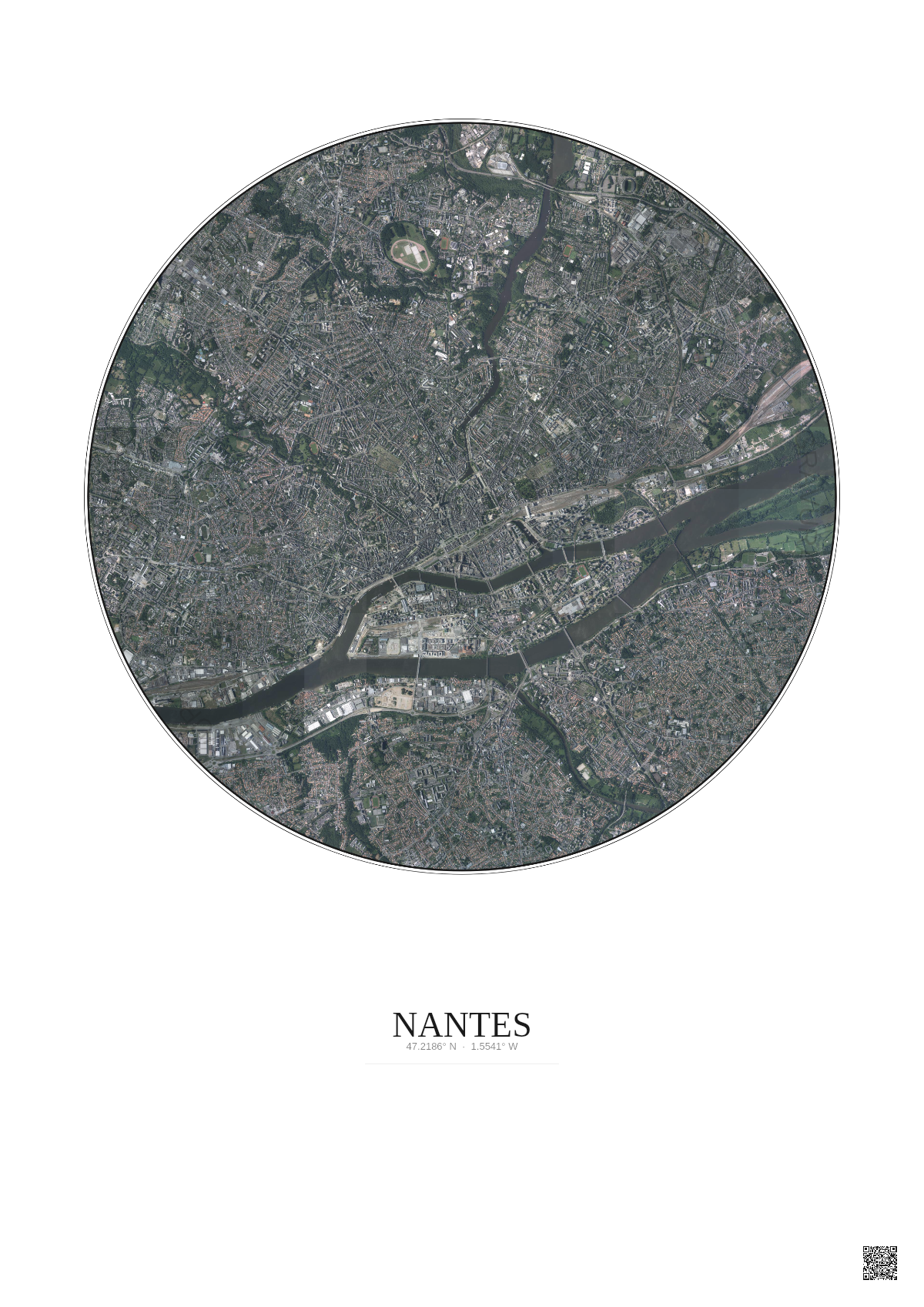 Affiche Nantes – Poster vue satellite 5km Couleur | Gravura – Fond clair
