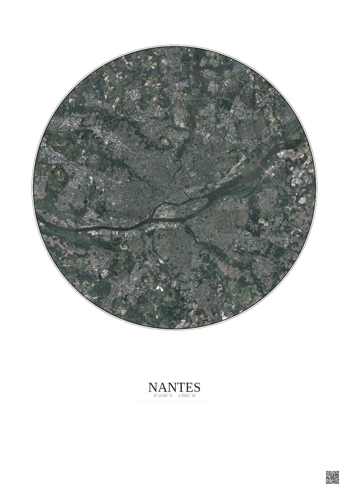 Affiche Nantes – Poster vue satellite 10km Couleur | Gravura – Fond clair