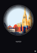 Affiche Nantes – Poster illustration vintage – Cathedrale Saint Pierre Et Saint Paul | Gravura – Fond foncé