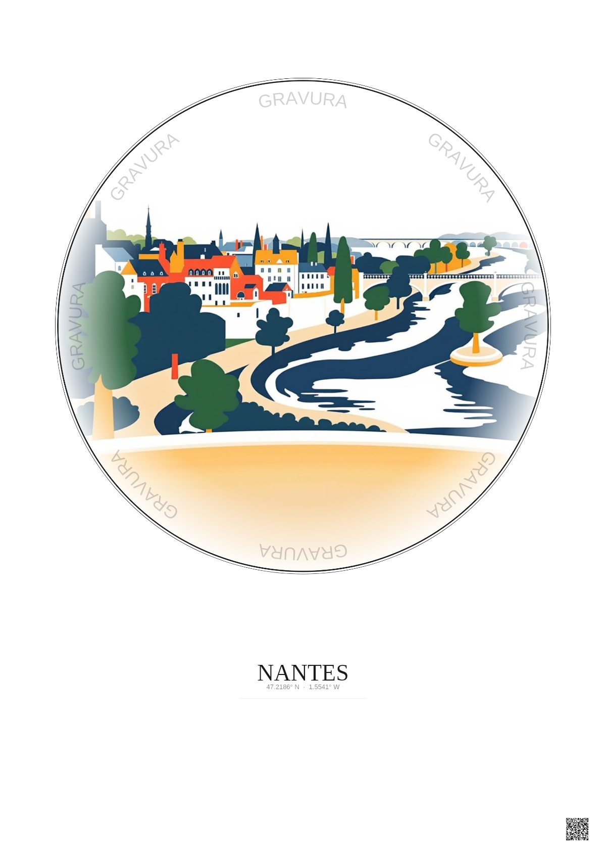 Affiche Nantes – Poster illustration vintage – Nantes | Gravura – Fond clair