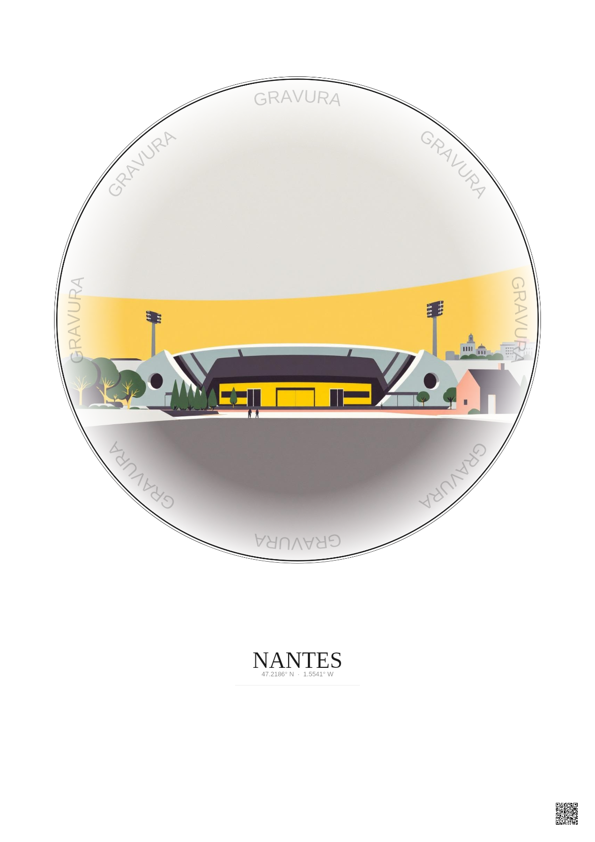 Affiche Nantes – Poster illustration vintage – Stade De La Beaujoire | Gravura – Fond clair