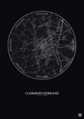 Affiche Clermont Ferrand – Poster carte de ville 10km | Gravura – Fond foncé