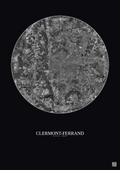 Affiche Clermont Ferrand – Poster vue satellite 10km N&B | Gravura – Fond foncé