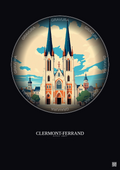 Affiche Clermont Ferrand – Poster illustration vintage – Cathedrale Notre Dame De L Assomption De Clermont Ferrand | Gravura – Fond foncé