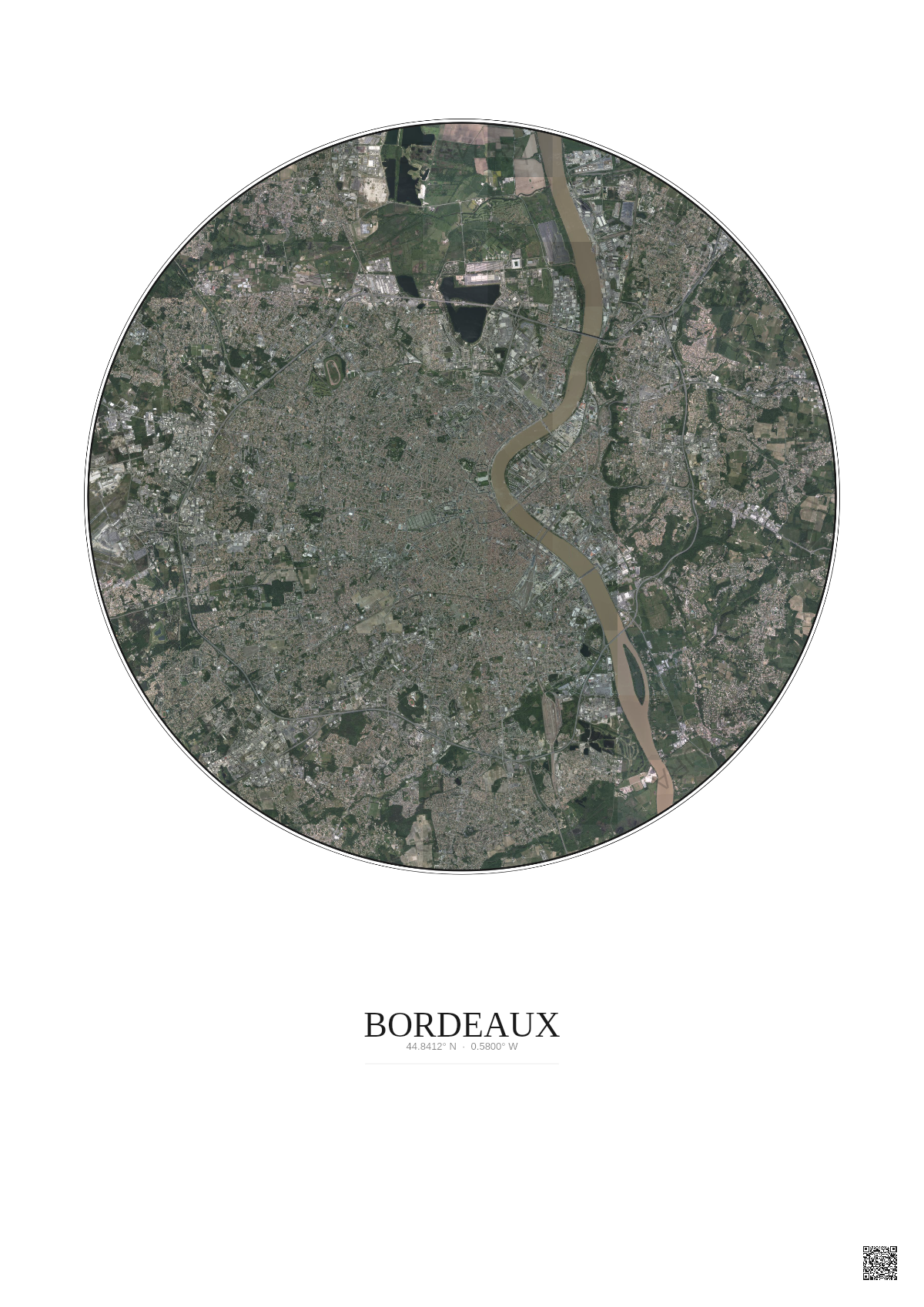 Affiche Bordeaux – Poster vue satellite 10km Couleur | Gravura – Fond clair