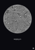 Affiche Bordeaux – Poster vue satellite 2.5km N&B | Gravura – Fond foncé