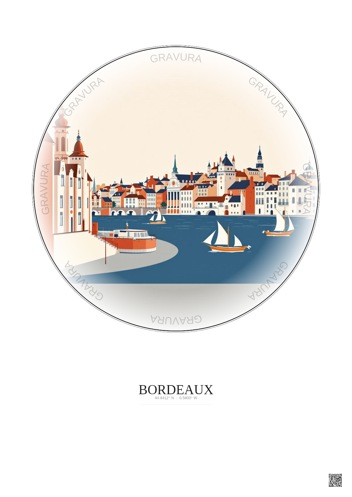 Affiche Bordeaux – Poster illustration vintage – Bordeaux | Gravura – Fond clair