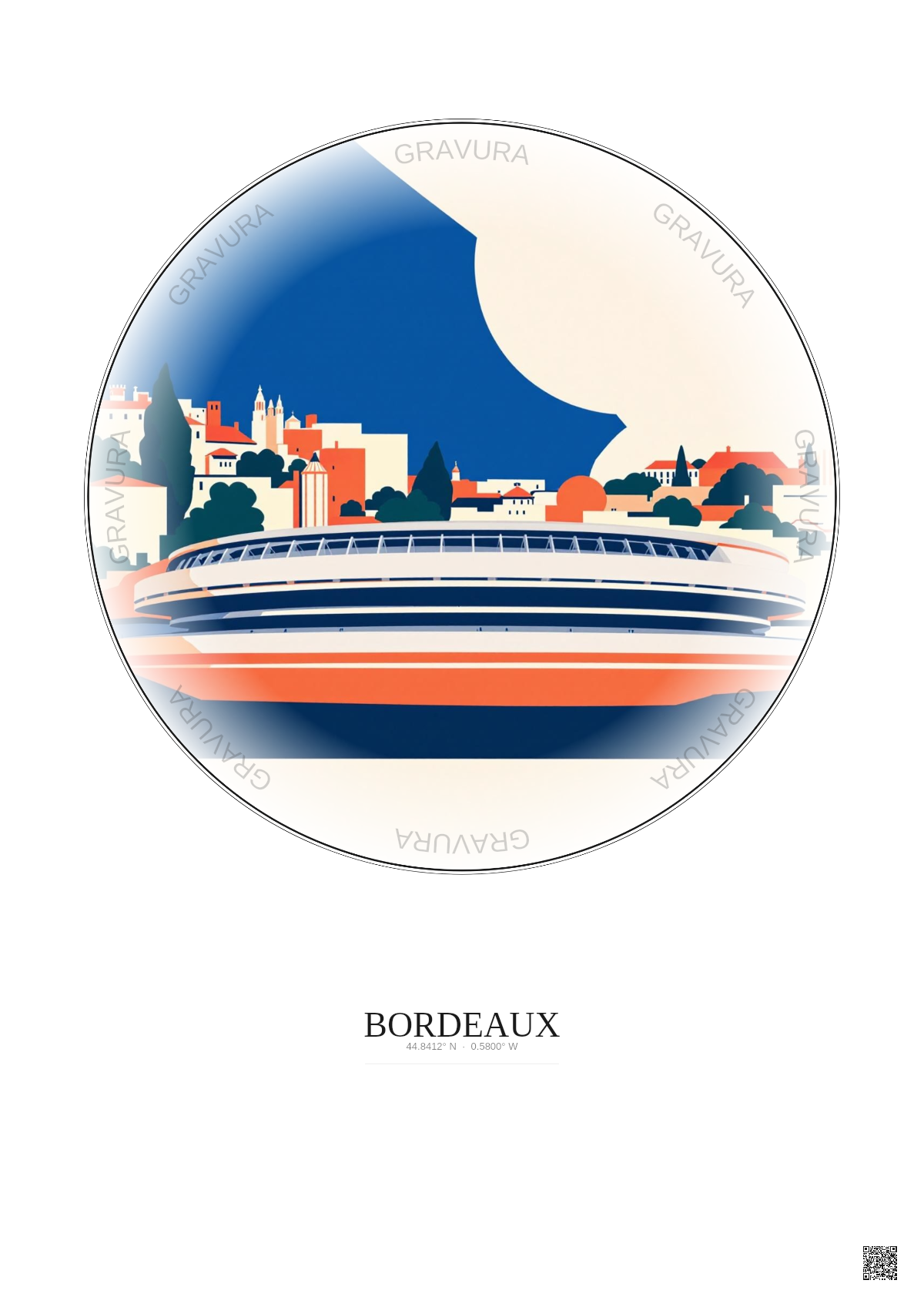 Affiche Bordeaux – Poster illustration vintage – Stade Atlantique | Gravura – Fond clair