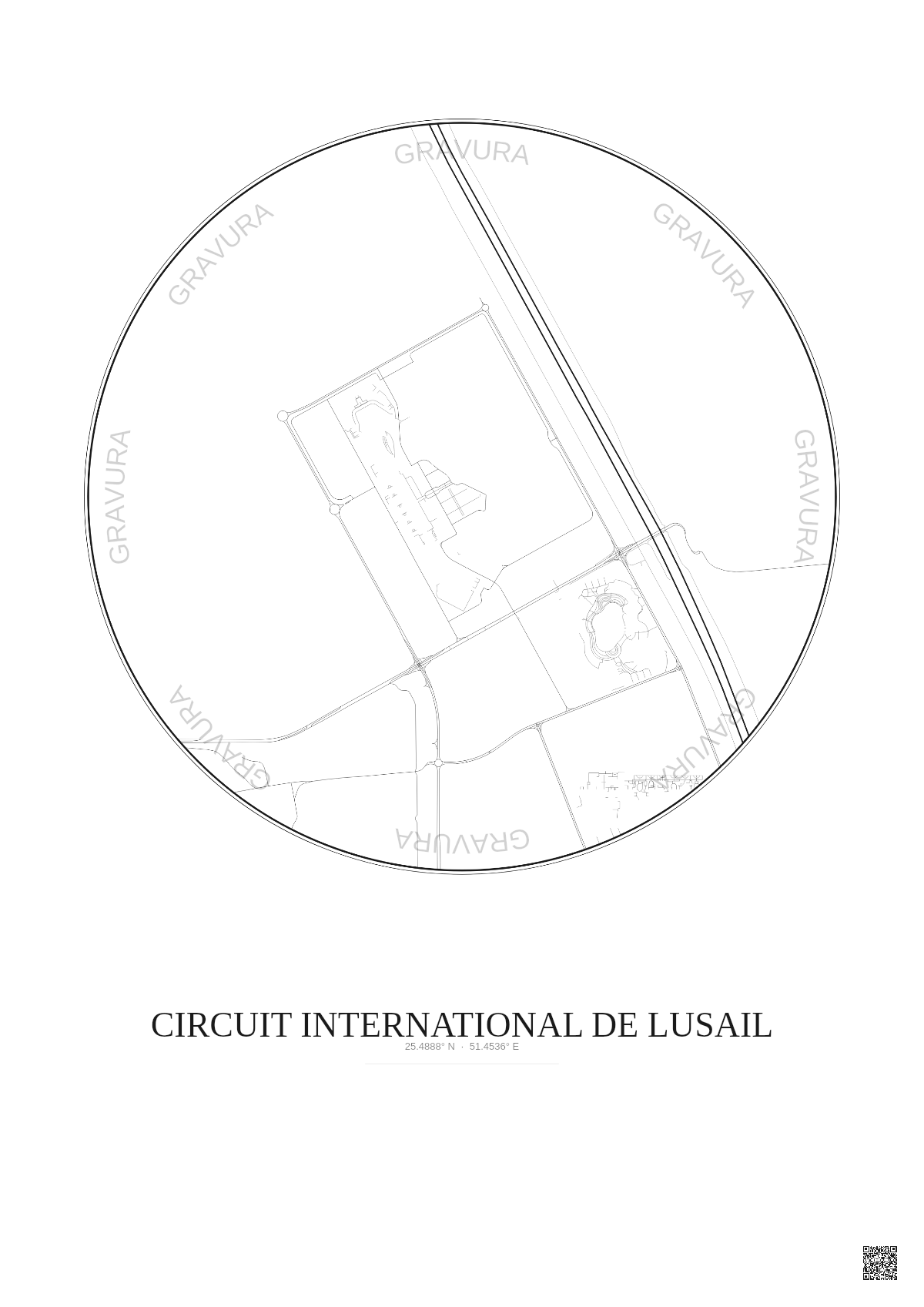 Affiche Circuit International De Lusail – Poster carte de ville 2.5km | Gravura – Fond clair