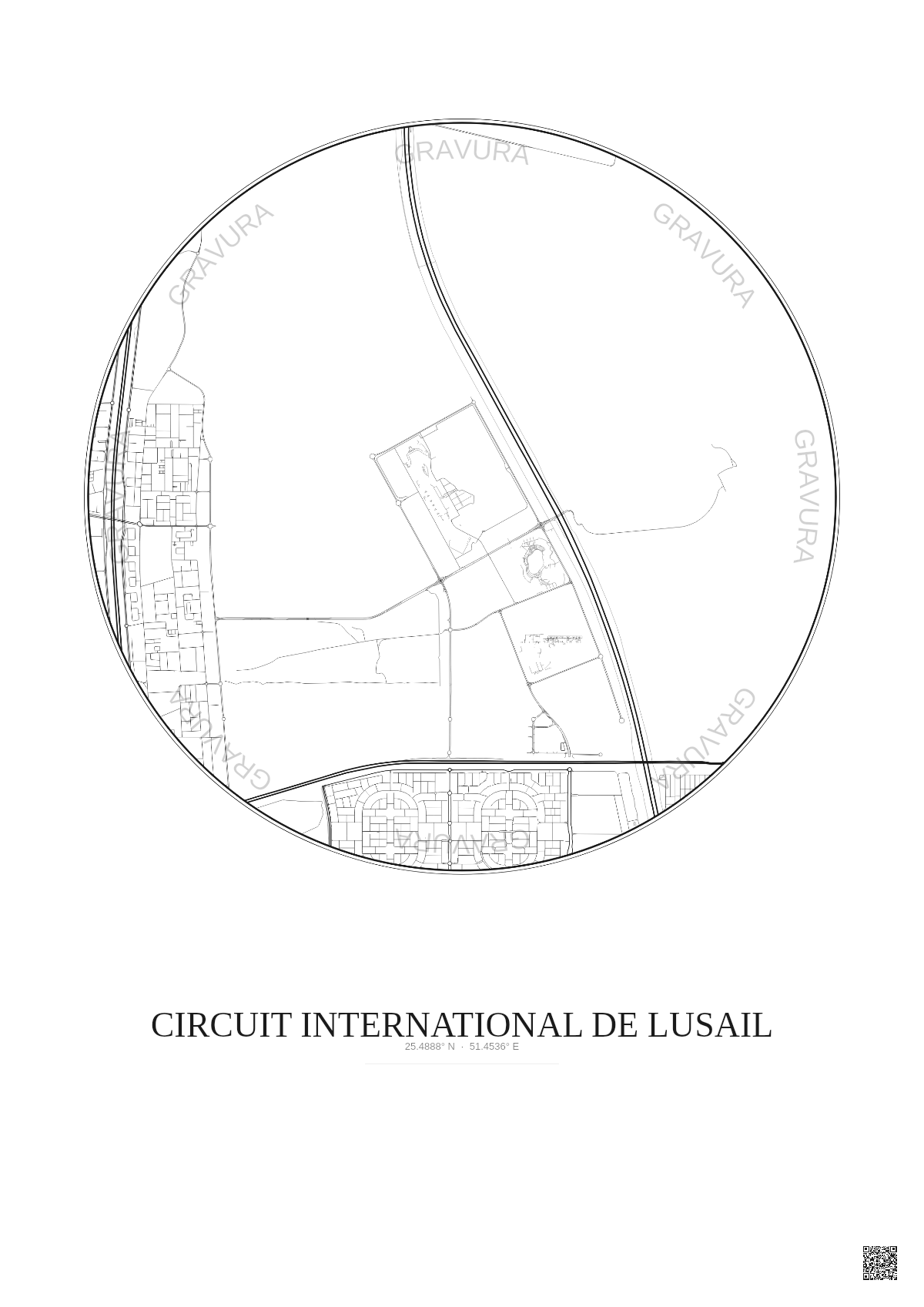 Affiche Circuit International De Lusail – Poster carte de ville 5km | Gravura – Fond clair