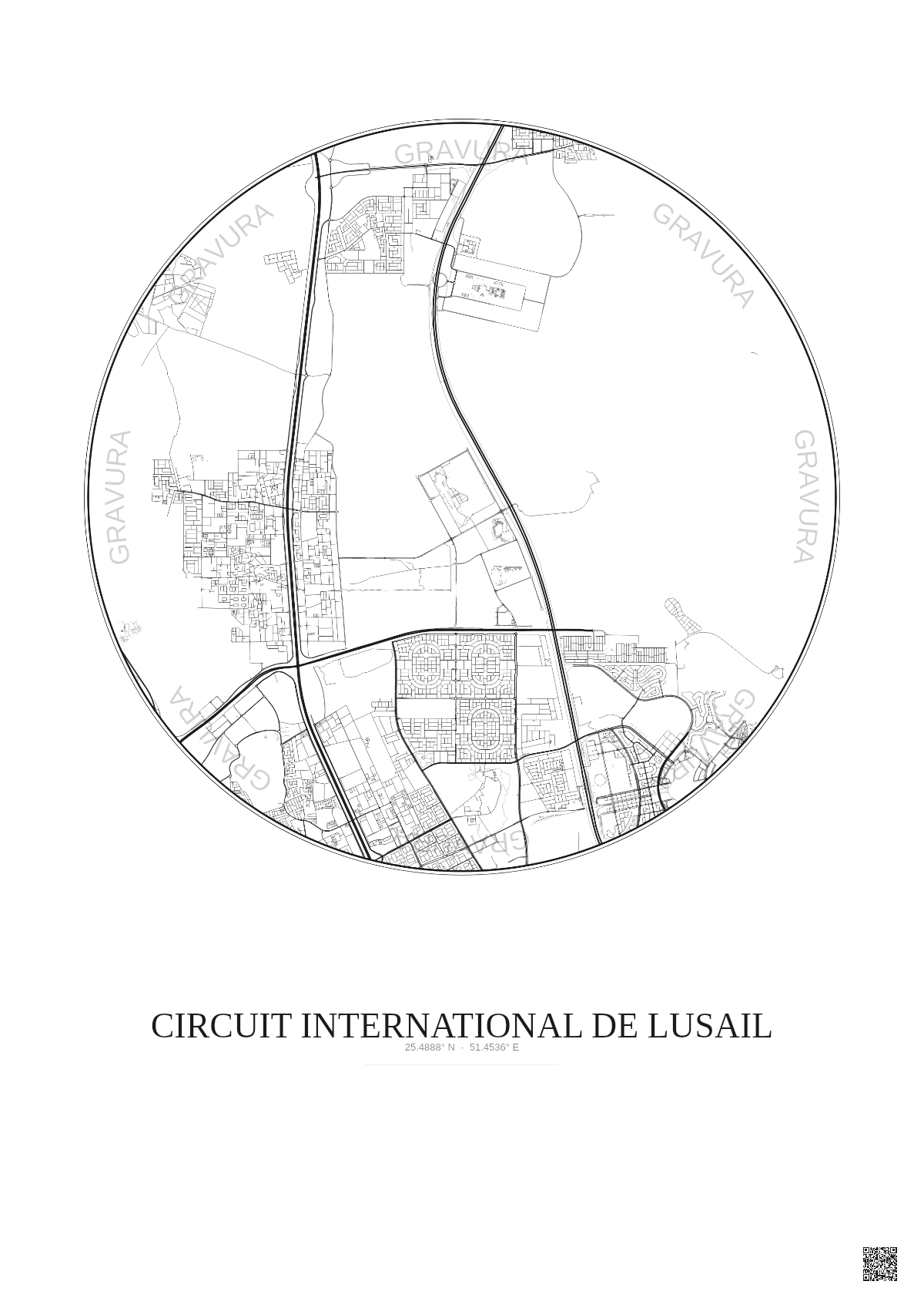 Affiche Circuit International De Lusail – Poster carte de ville 10km | Gravura – Fond clair