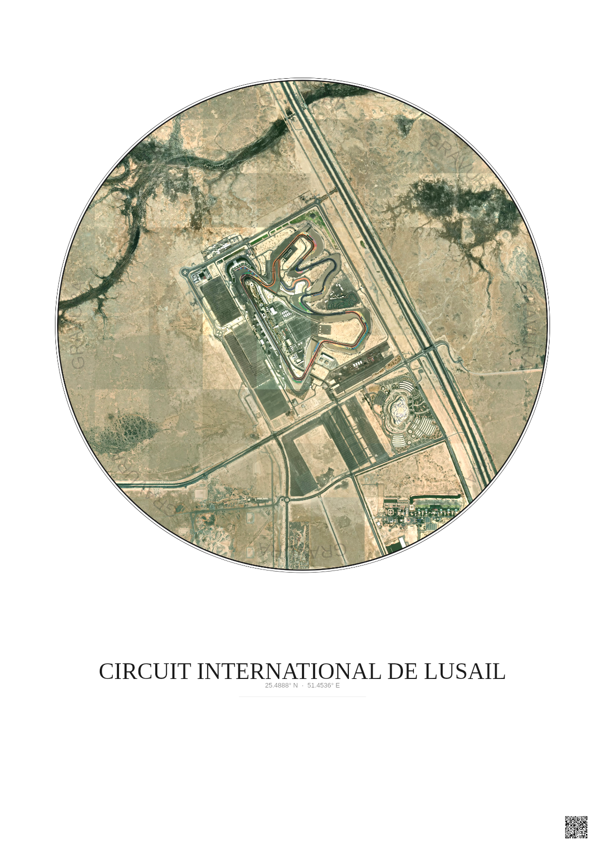 Affiche Circuit International De Lusail – Poster vue satellite 2.5km Couleur | Gravura – Fond clair