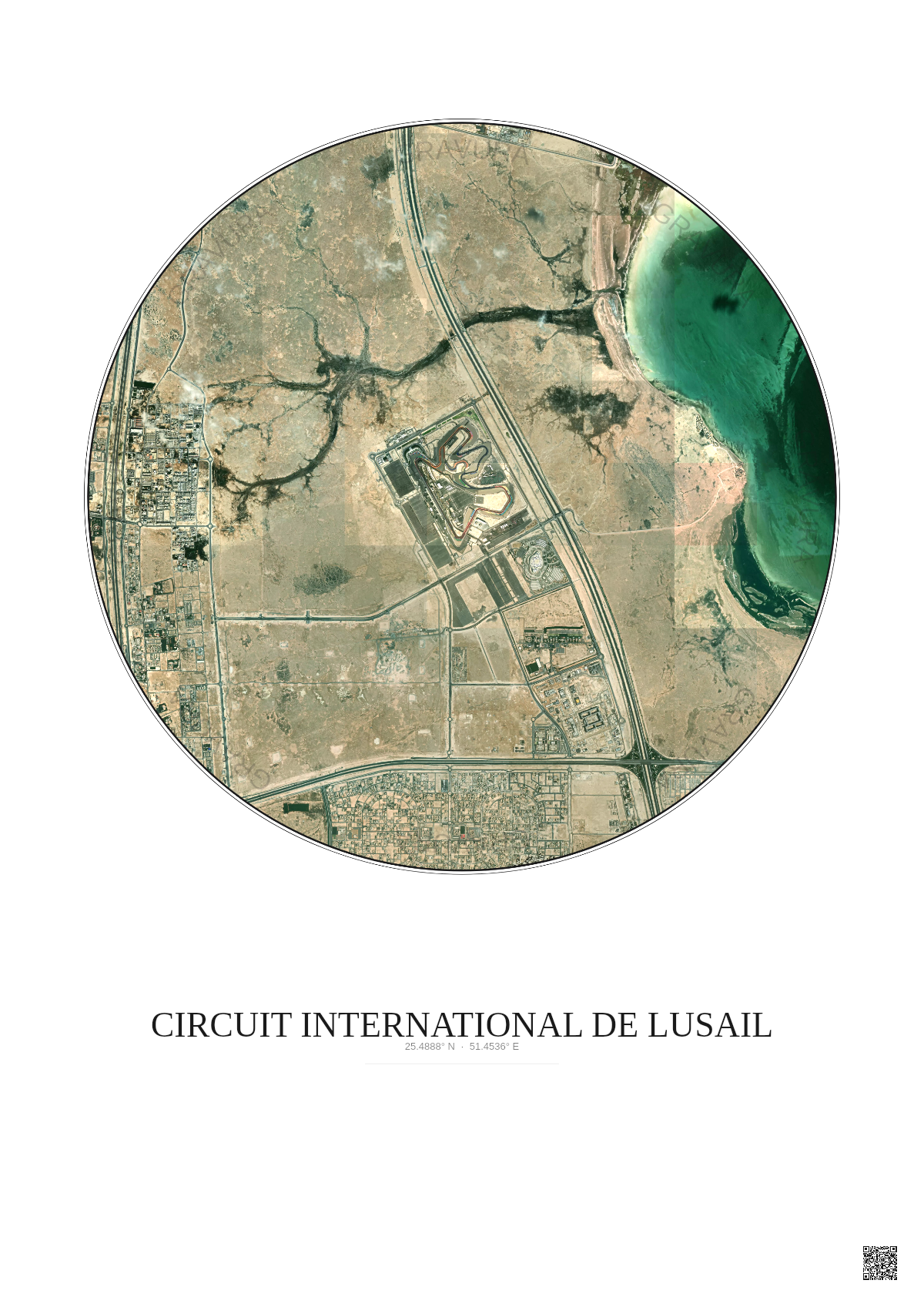 Affiche Circuit International De Lusail – Poster vue satellite 5km Couleur | Gravura – Fond clair