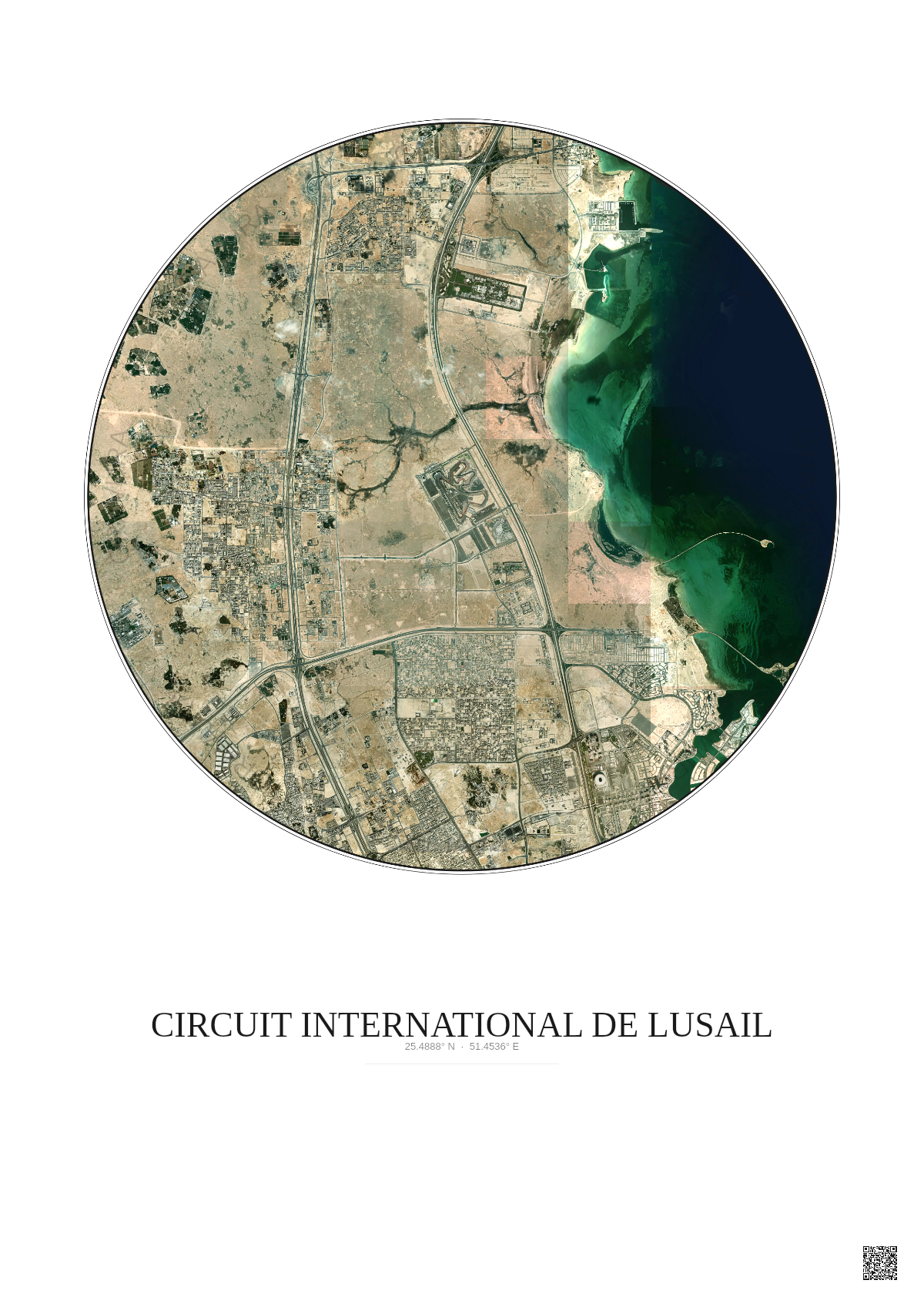 Affiche Circuit International De Lusail – Poster vue satellite 10km Couleur | Gravura – Fond clair
