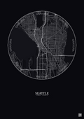 Affiche Seattle – Poster carte de ville 5km | Gravura – Fond foncé