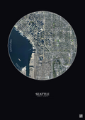 Affiche Seattle – Poster vue satellite 2.5km Couleur | Gravura – Fond foncé