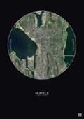 Affiche Seattle – Poster vue satellite 5km Couleur | Gravura – Fond foncé