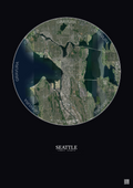 Affiche Seattle – Poster vue satellite 10km Couleur | Gravura – Fond foncé