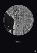 Affiche Seattle – Poster vue satellite 2.5km N&B | Gravura – Fond foncé