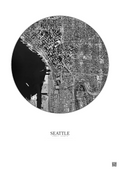Affiche Seattle – Poster vue satellite 2.5km N&B | Gravura – Fond clair