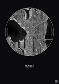 Affiche Seattle – Poster vue satellite 5km N&B | Gravura – Fond foncé
