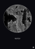 Affiche Seattle – Poster vue satellite 10km N&B | Gravura – Fond foncé