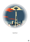 Affiche Seattle – Poster illustration vintage – Space Needle | Gravura – Fond clair