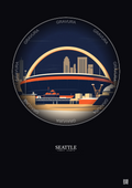 Affiche Seattle – Poster illustration vintage – Lumen Field | Gravura – Fond foncé