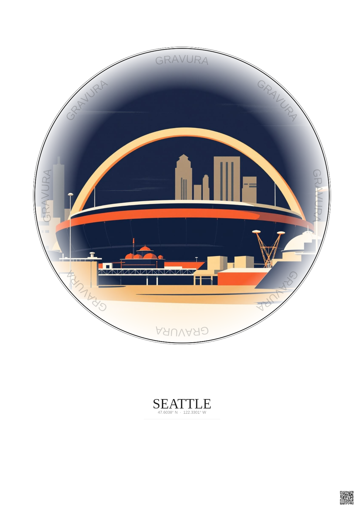 Affiche Seattle – Poster illustration vintage – Lumen Field | Gravura – Fond clair