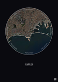 Affiche Naples – Poster vue satellite 2.5km Couleur | Gravura – Fond foncé