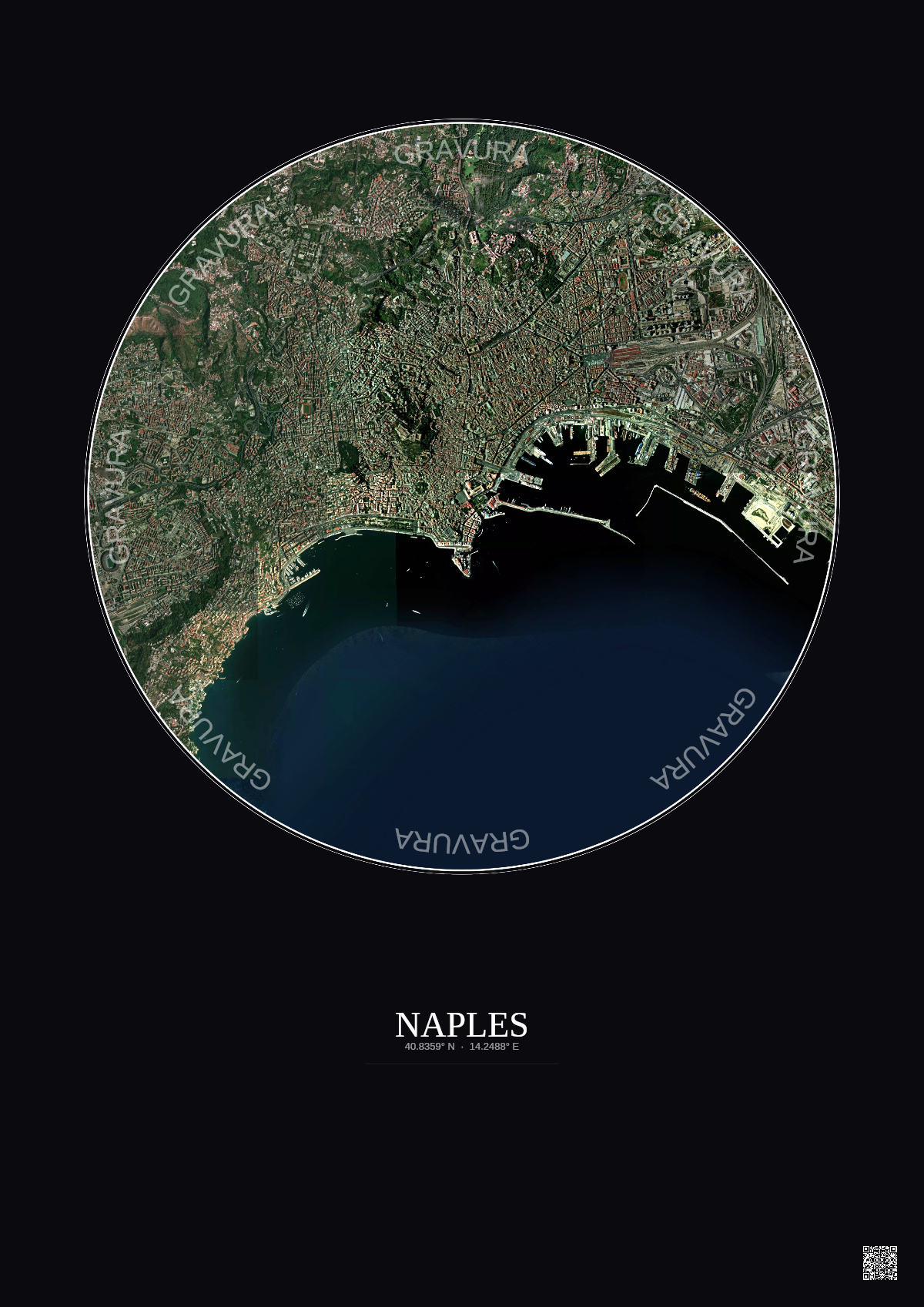 Affiche Naples – Poster vue satellite 5km Couleur | Gravura – Fond foncé