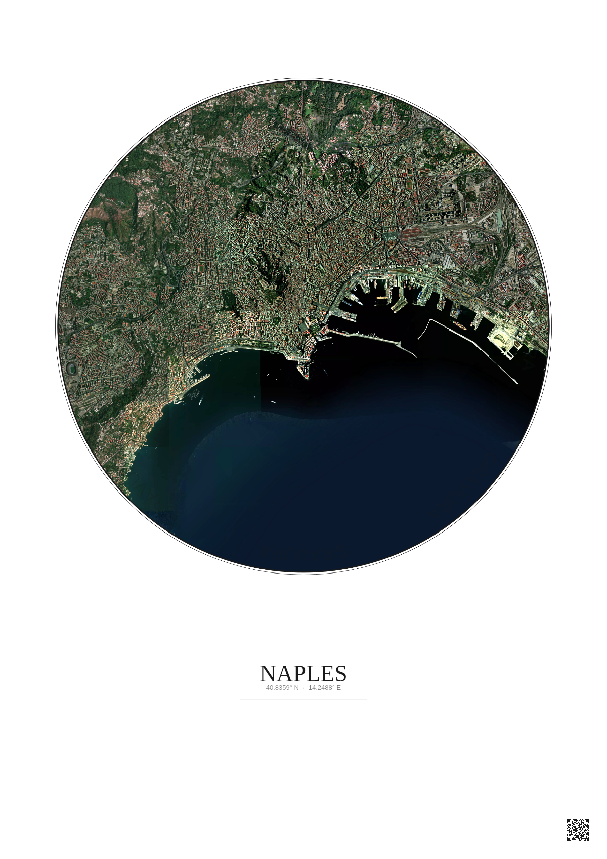 Affiche Naples – Poster vue satellite 5km Couleur | Gravura – Fond clair
