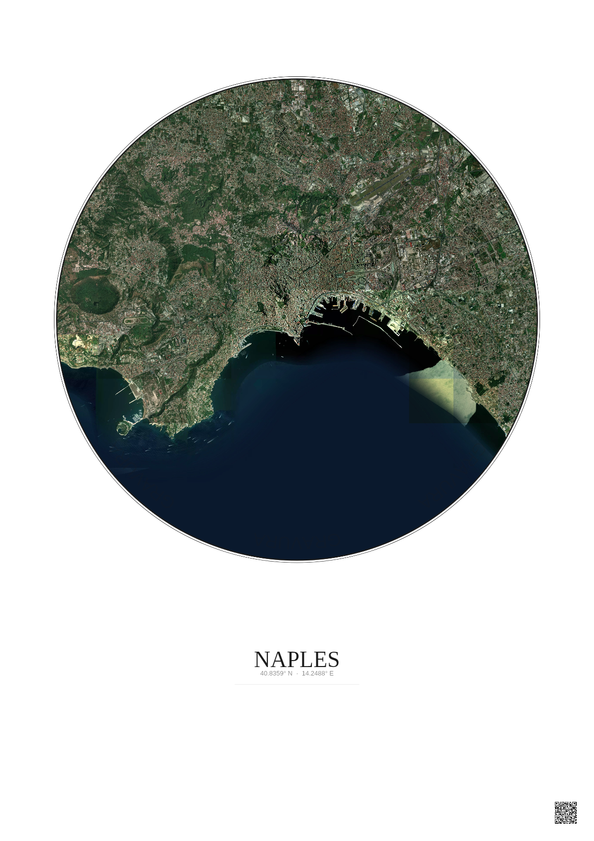 Affiche Naples – Poster vue satellite 10km Couleur | Gravura – Fond clair