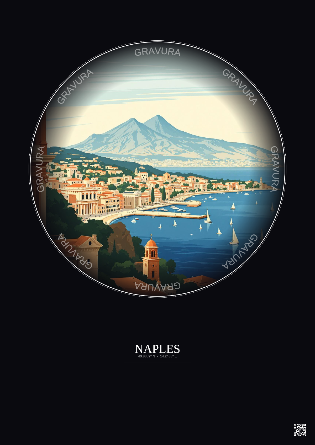 Affiche Naples – Poster illustration vintage – Napoli | Gravura – Fond foncé