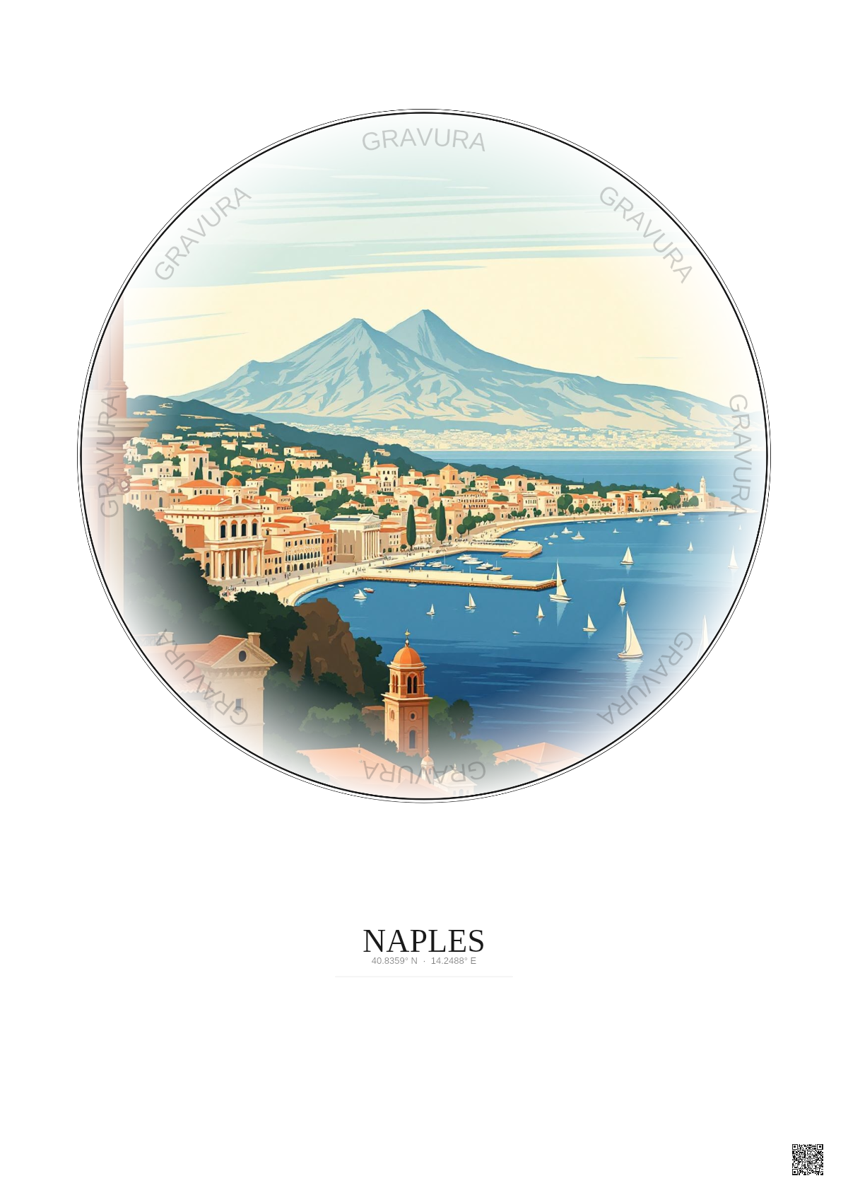 Affiche Naples – Poster illustration vintage – Napoli | Gravura – Fond clair
