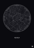 Affiche Munich – Poster carte de ville 2.5km | Gravura – Fond foncé