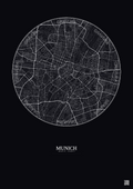 Affiche Munich – Poster carte de ville 5km | Gravura – Fond foncé
