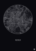 Affiche Munich – Poster carte de ville 10km | Gravura – Fond foncé
