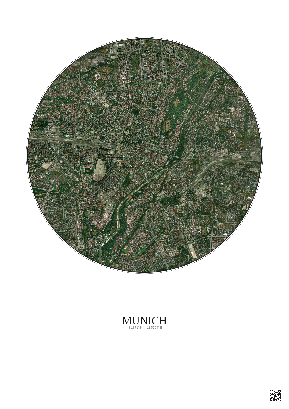 Affiche Munich – Poster vue satellite 5km Couleur | Gravura – Fond clair