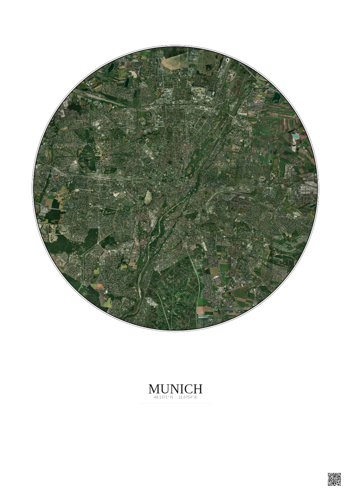 Affiche Munich – Poster vue satellite 10km Couleur | Gravura – Fond clair