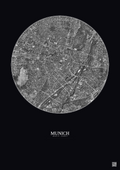Affiche Munich – Poster vue satellite 2.5km N&B | Gravura – Fond foncé